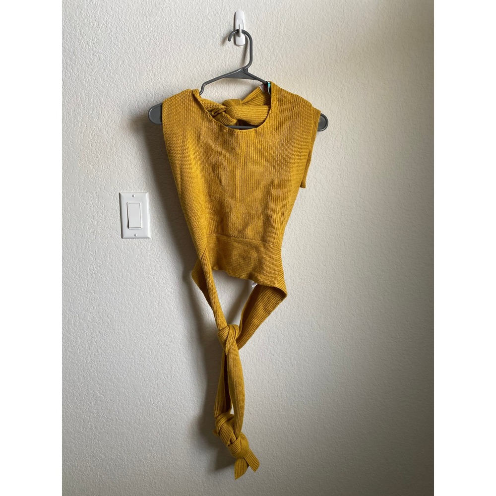 Free People FP Beach Women Ribbed Knit Boho Crop Tank Top Size S Mustard Yellow